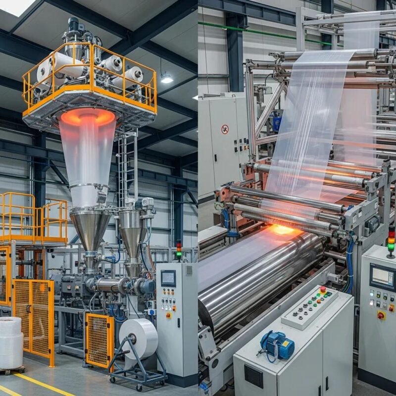 Extrusion process of plastic films highlighting blown and cast film technologies